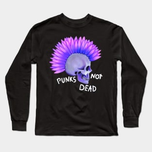 Punks not dead skull violet flower Long Sleeve T-Shirt